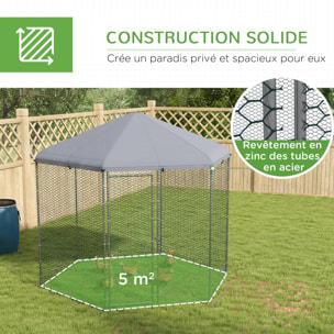 Enclos poulailler chenil 5 m² - parc grillagé dim. 2,8L x 2,45l x 2,46H m - entièrement couvert - acier oxford gris