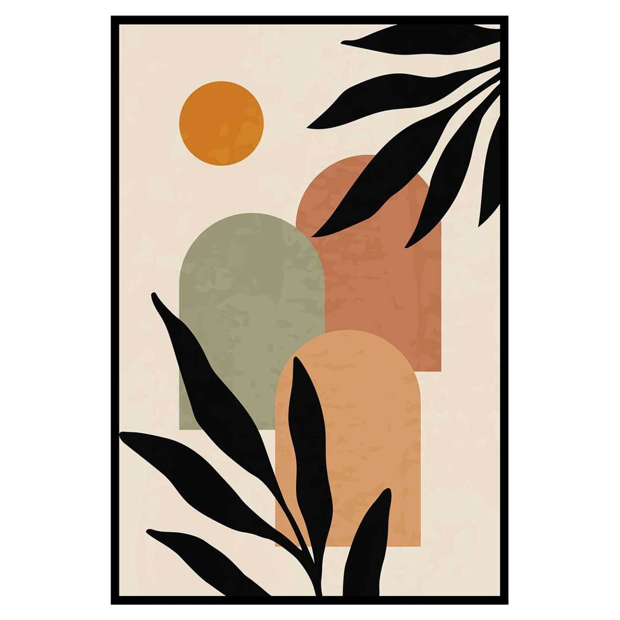 Affiche encadrée végétale abstraite moderne Affiche + cadre en métal - Noir