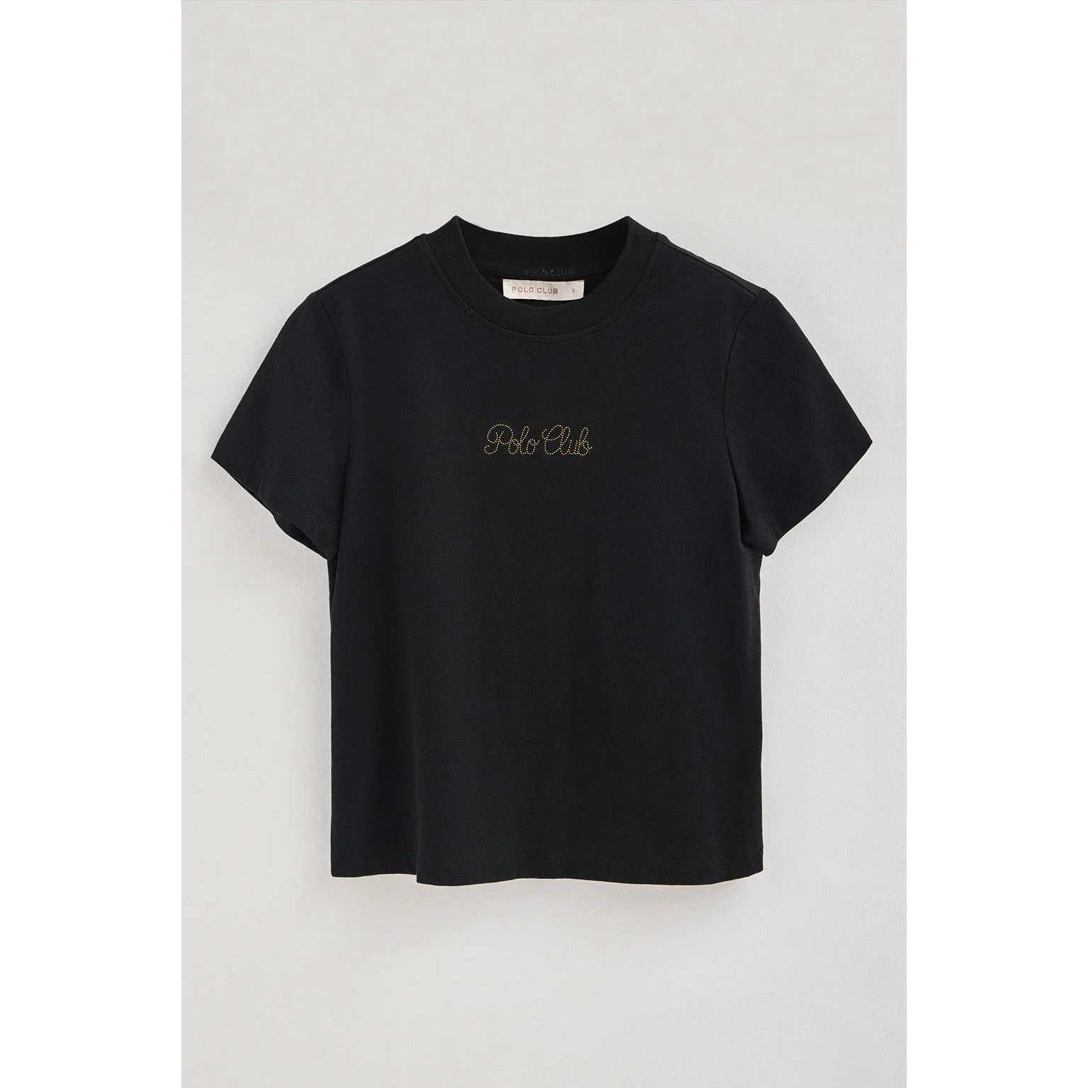 Camiseta negra de manga corta y corte boxy con logotipo brillantes Polo Club