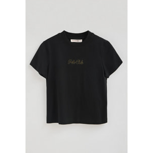 Camiseta negra de manga corta y corte boxy con logotipo brillantes Polo Club