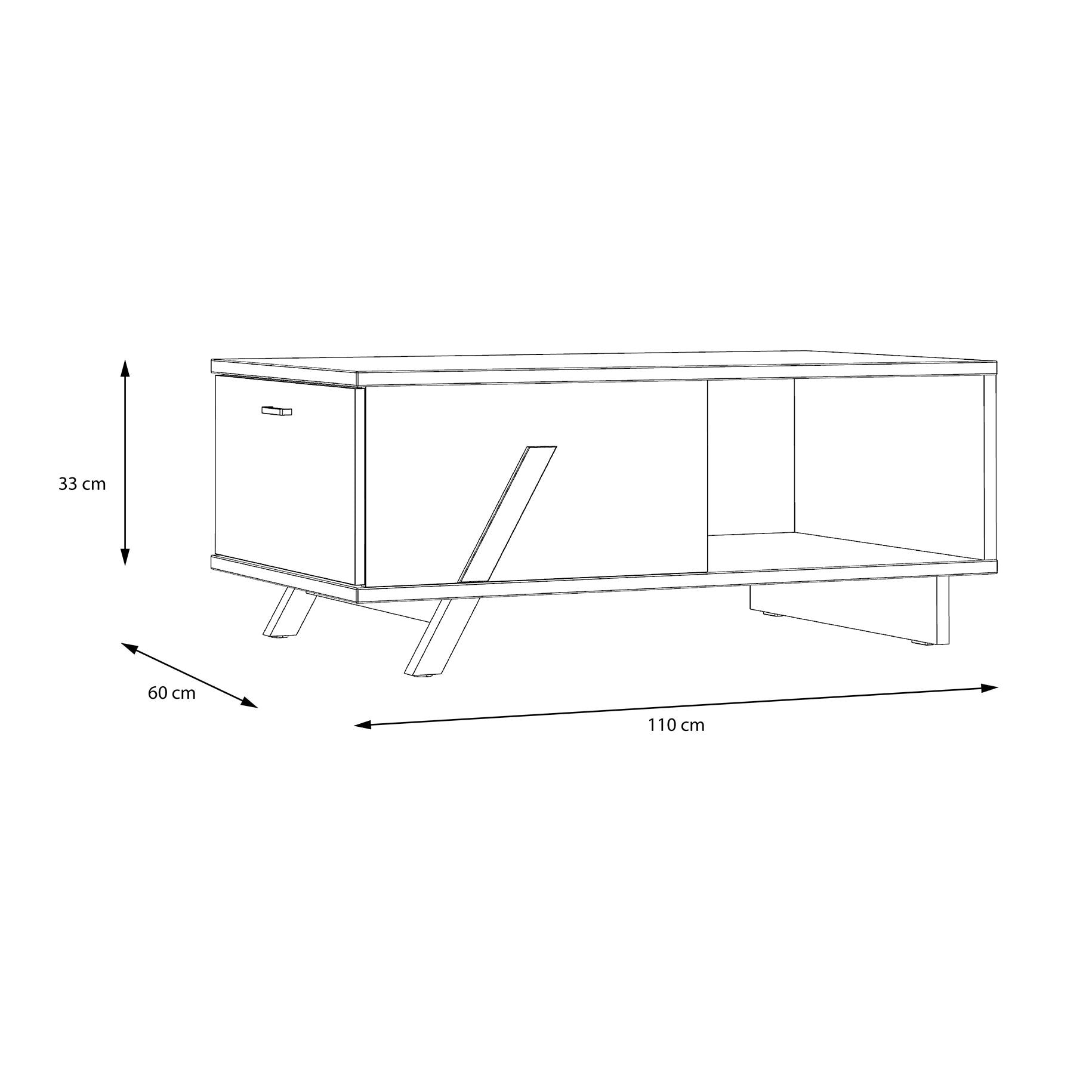 Mesa de centro GOLDEN - puerta lateral abatible - gris y negro mate - 110x50x33cm