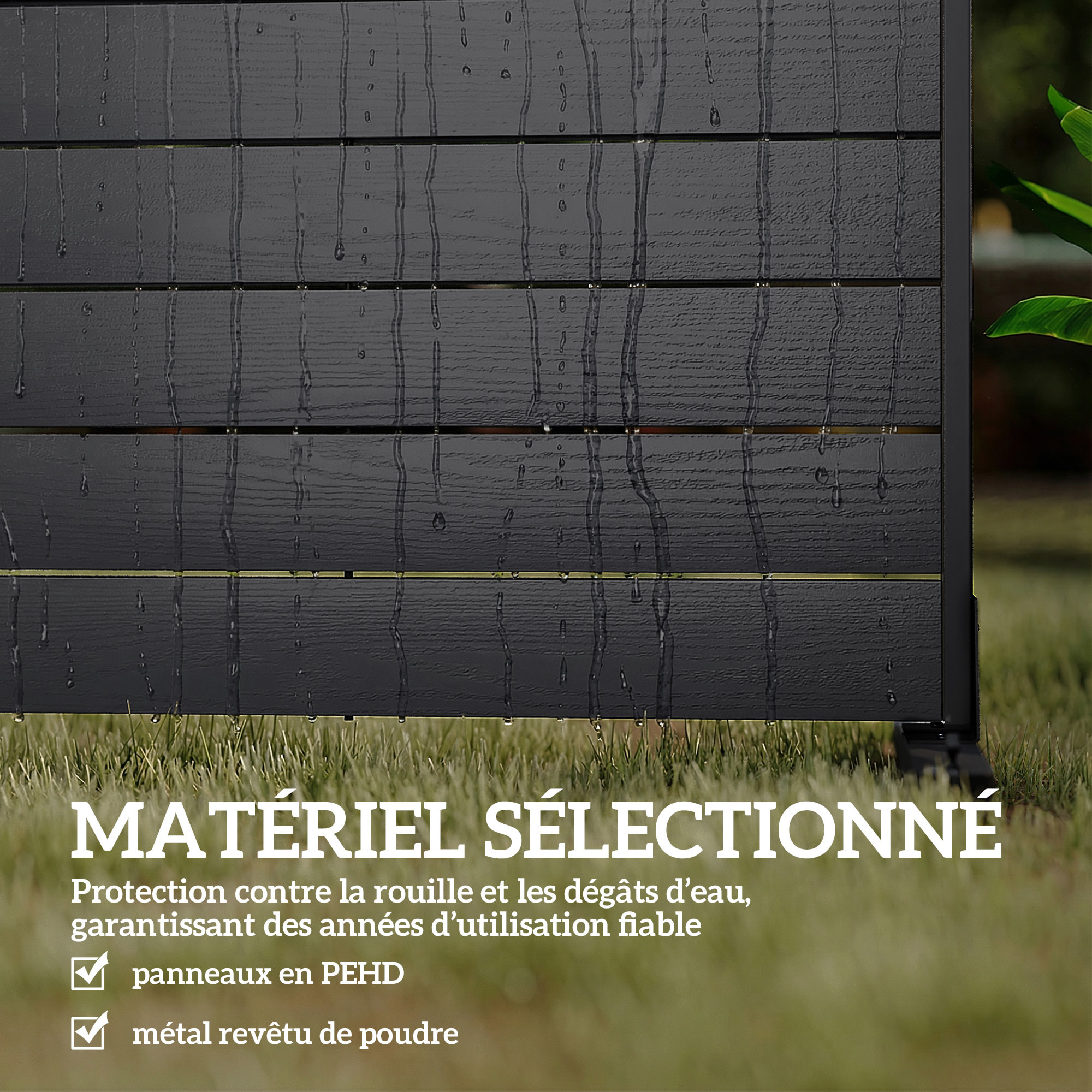 Panneau brise-vue de jardin à lames HDPE effet bois gris autoportant