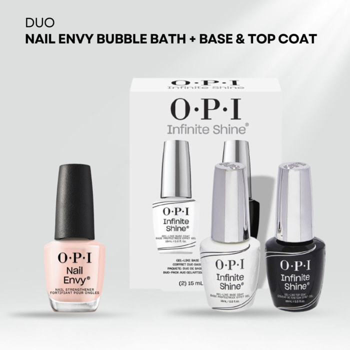 Duo Infinite Shine - Base et Top Coat Duo Pack - 30ml Nail Envy Bubble Bath - Fortifiant coloré pour ongles fragiles et endomm