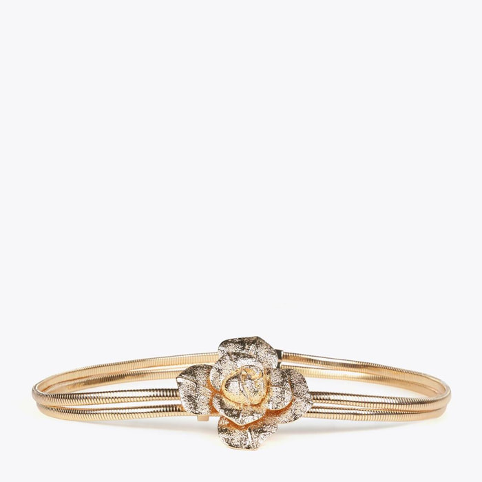 Cintura elasticizzata in metallo con fiore