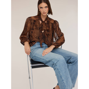 Motivi - Blusa con fiocco in georgette fantasia animalier - Marrone