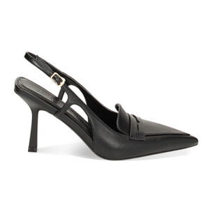 Mocassino slingback nero, tacco 8,5 cm