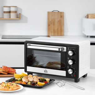 Horno Sobremesa Eléctrico 16L 1400W con 3 Modos de Calor Temperatura hasta 230 ℃ Temporizador 60 Minutos Bandeja de Horneado y Rejilla 44x32x28,1 cm Blanco y Negro