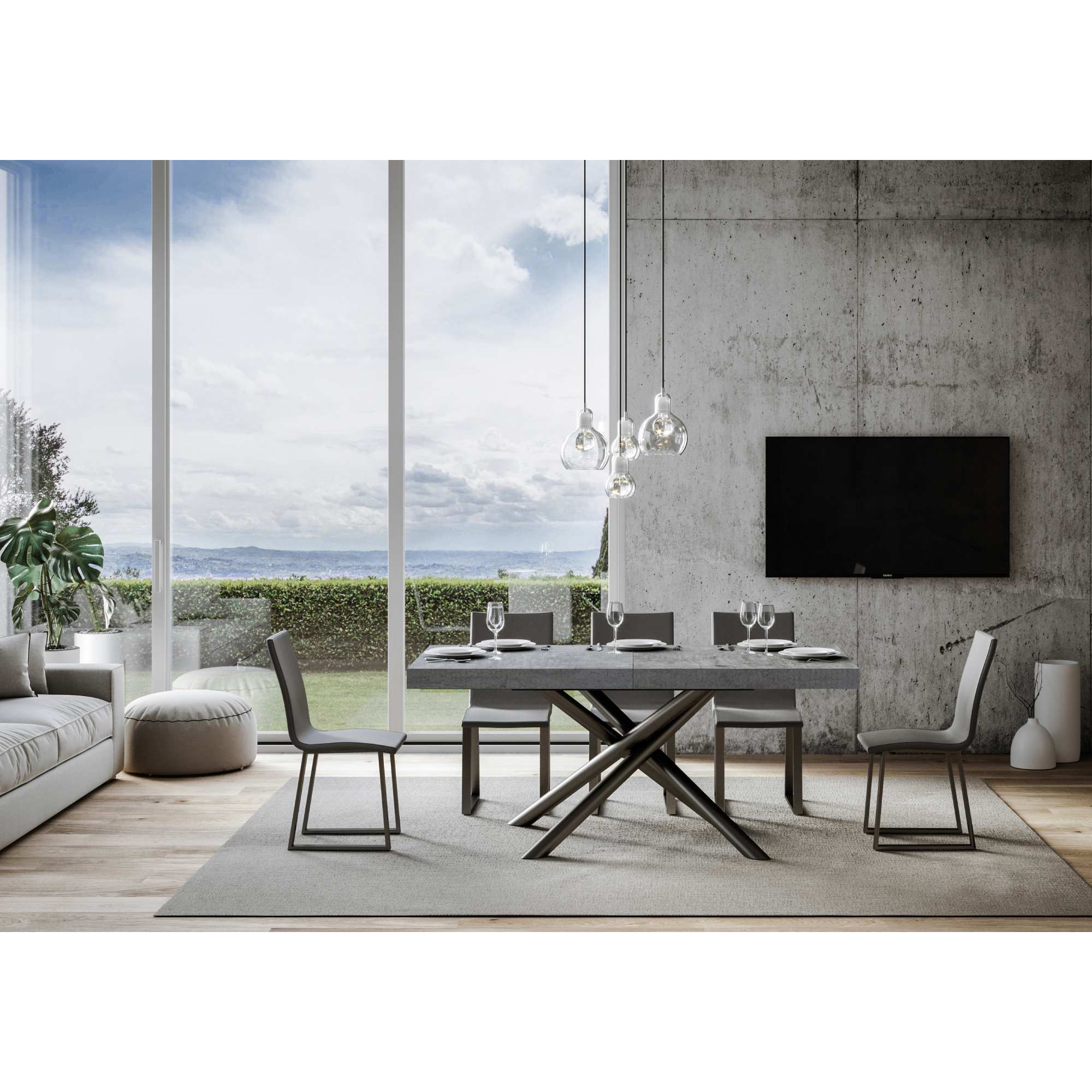 Tavolo allungabile 90x200/304 cm Famas cemento telaio Antracite