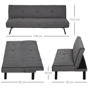 Sofá Cama de 3 Plazas con Patas Elevadas 170x76x72,5 cm Gris