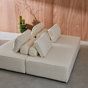 Set de 2 chauffeuses pour canapé modulable tissu bouclette crème 2 places Bao. L 180 x P 90 x H 74cm