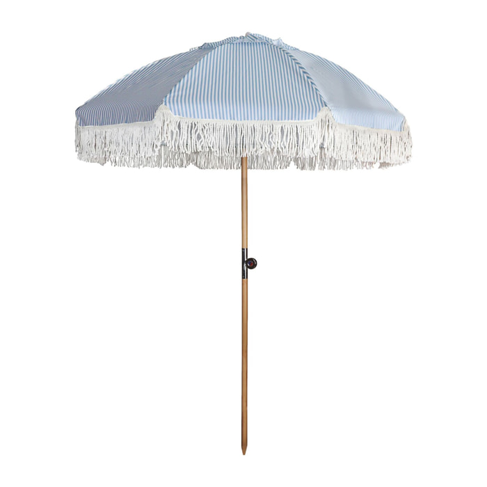 Parasol à rayures bleu avec franges PLAYA