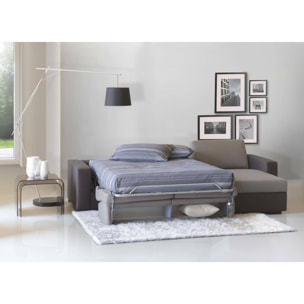 Divano Letto Alicya, Divano ad angolo, 100% Made in Italy, Sofà con apertura girevole, con Penisola contenitore reversibile, con Braccioli standard, Cm 280x95h90, Grigio e Antracite