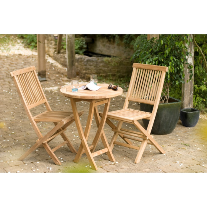 HARRIS - Table de jardin 2 personnes, ronde pliante 60x60cm en bois Teck