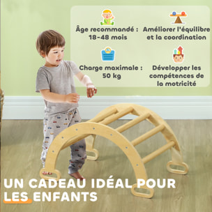 Arche d'escalade enfant - parcours motricité - dim. 68L x 42l x 36H cm - bois pin