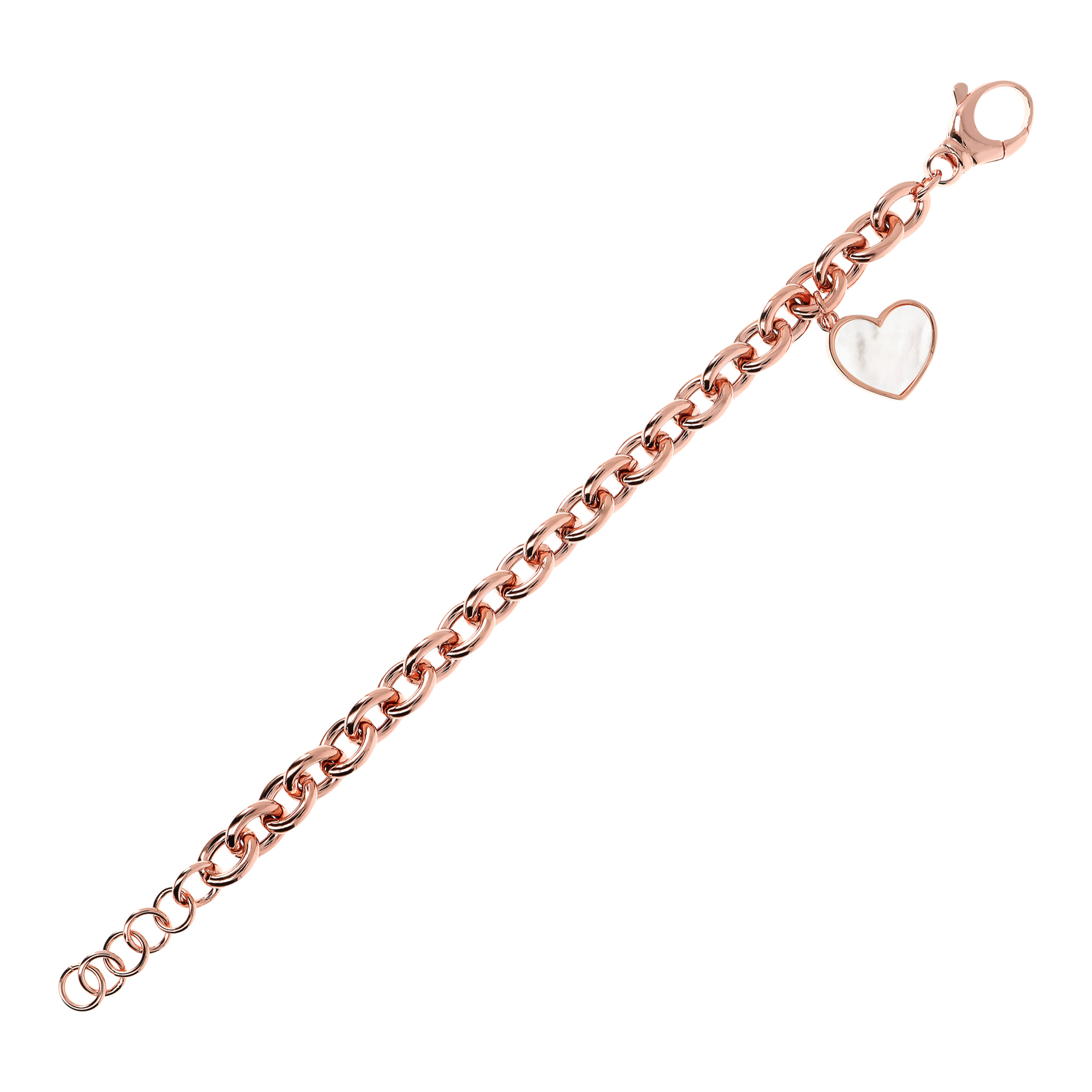 Bracciale Catena Rolo con Ciondolo Cuore in Pietra Naturale di Madreperla Bianca