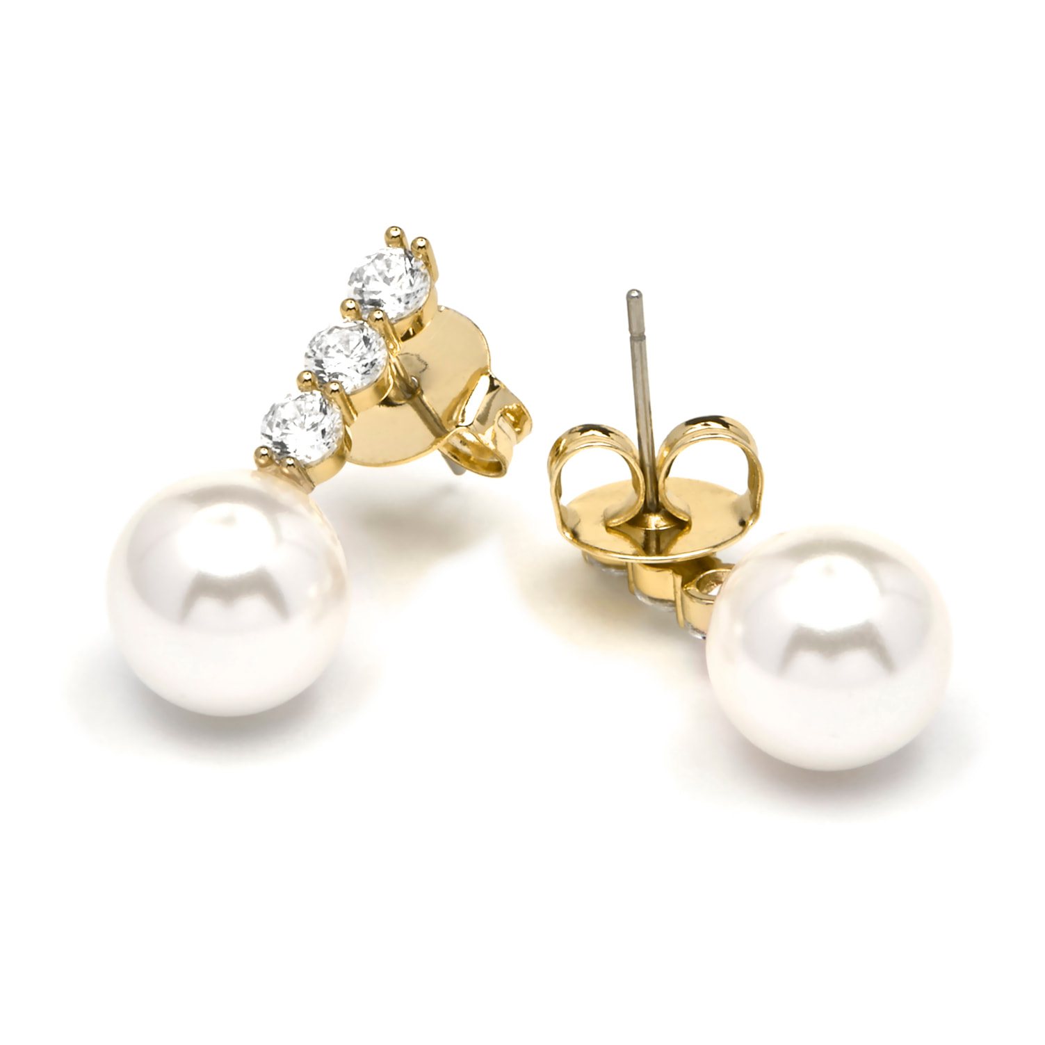 Pendientes acabado oro amarillo de 18k y Perla Blanca
