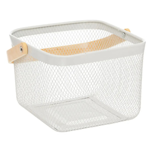 Corbeille carrée "Mayaj" en métal beige et blanc 26x24,5cm