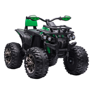 Quad Eléctrico 12V para Niños +3 Años con 2 Motores Faros Música Neumáticos de Suspensión Botones Avance y Retroceso Vehículo Eléctrico a Batería 100x65x73 cm Verde