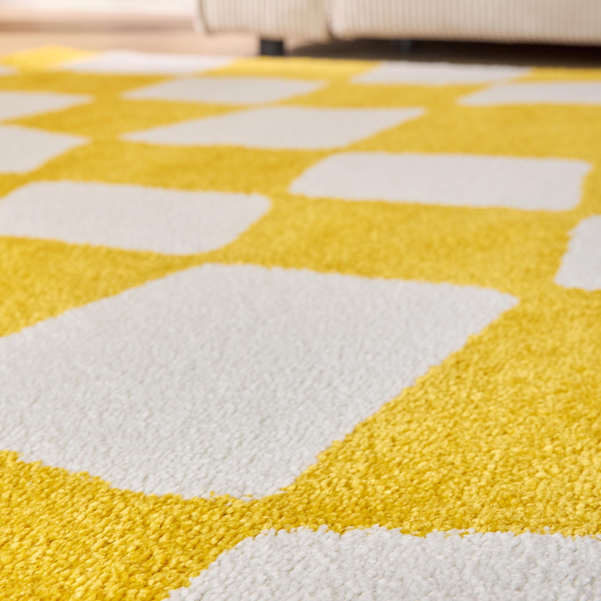 GROOVY - Tapis rétro coloré style seventies - Confortable et moelleux - Jaune