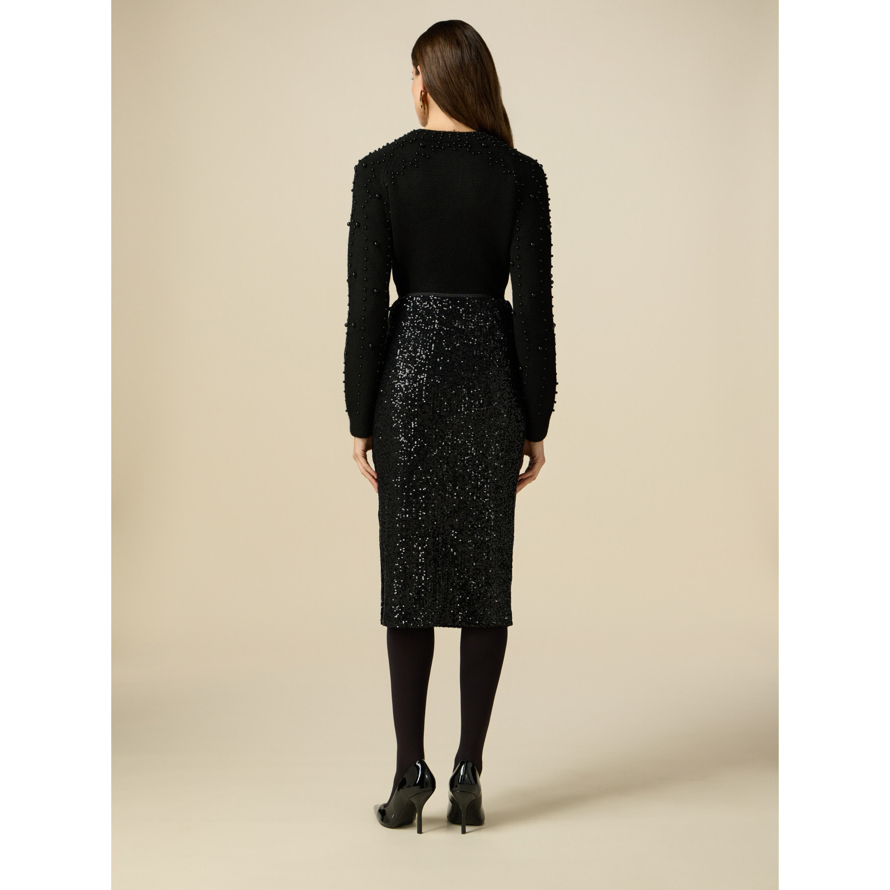 Oltre - Sequin Pencil Skirt - Negro