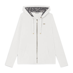 Felpa con cappuccio animalier e zip frontale