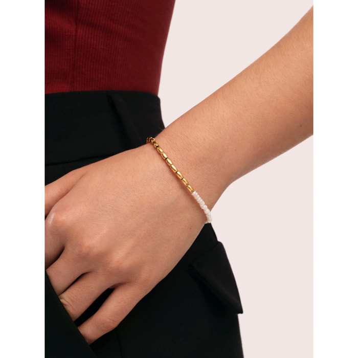 Pulsera New Pearl Acero Baño Oro