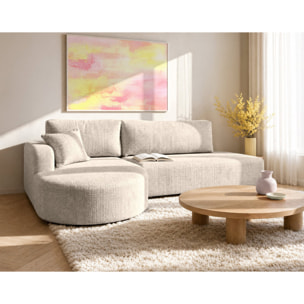 Miro - Canapé d'angle gauche 4 places convertible avec coffre en velours texturé - Beige