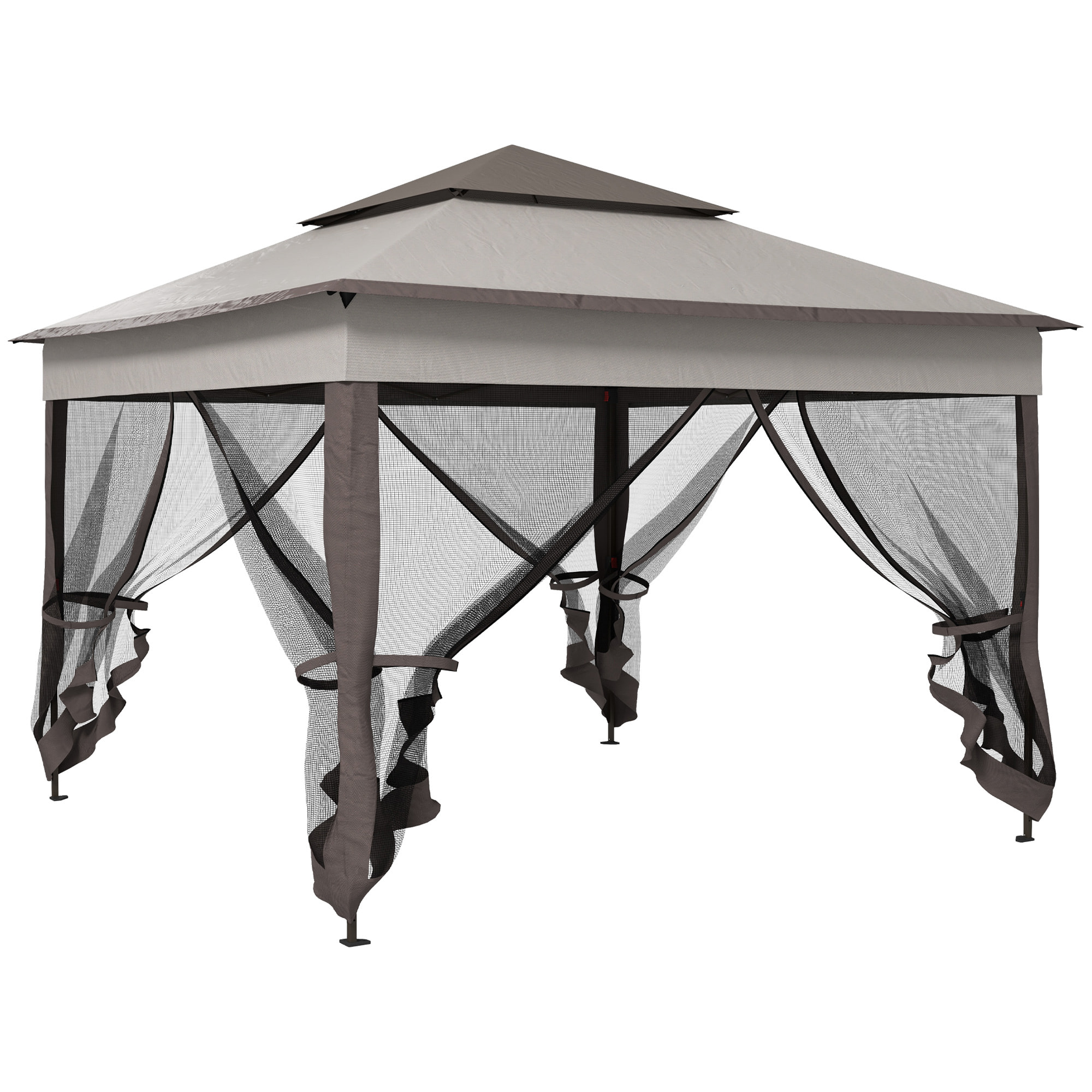 Carpa Plegable Gazebo 3,3x3,3 m Cenador Plegable con 4 Paredes Laterales de Malla Anti-UV y Bolsa de Transporte para Camping Fiestas Gris