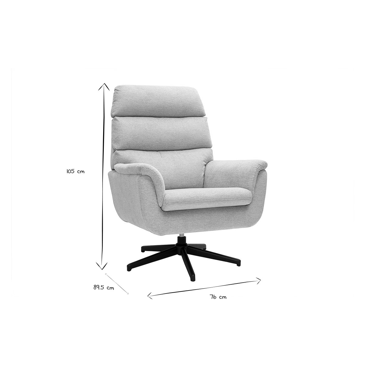 Fauteuil pivotant en tissu chenille gris et métal noir JONAH