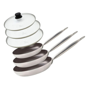 Set de 3 Poêles 24, 28 et 32 cm céramique sans PFAS et 3 couvercles Elo Bistro Line