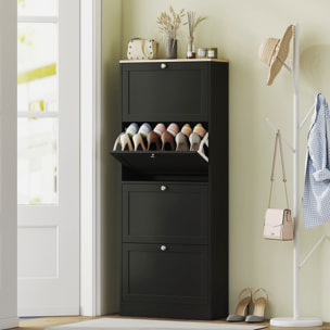 Meuble à chaussures 4 portes battantes style classique chic aspect bois clair noir