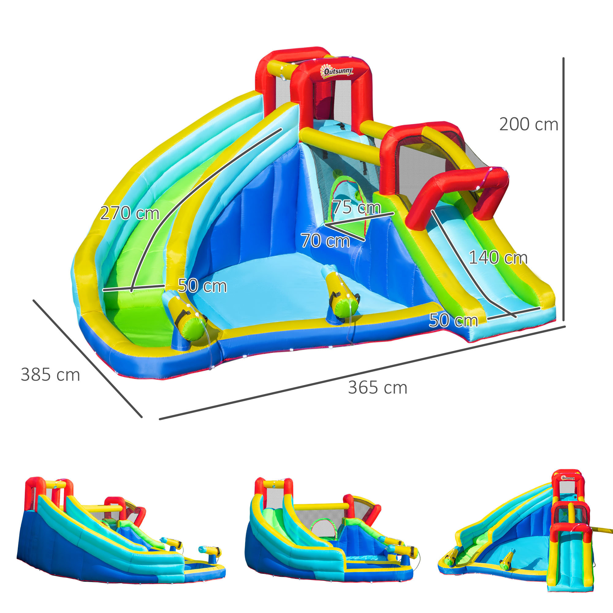 Castillo Hinchable con 2 Toboganes Cama de Salto y Piscina +3 Años 385x365x200cm