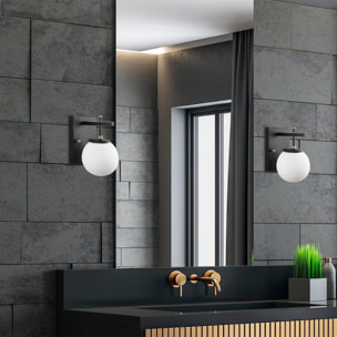 Aplique de pared pantalla blanca, metal , negro, 15x20x15, casquillo E14 Max 40 W