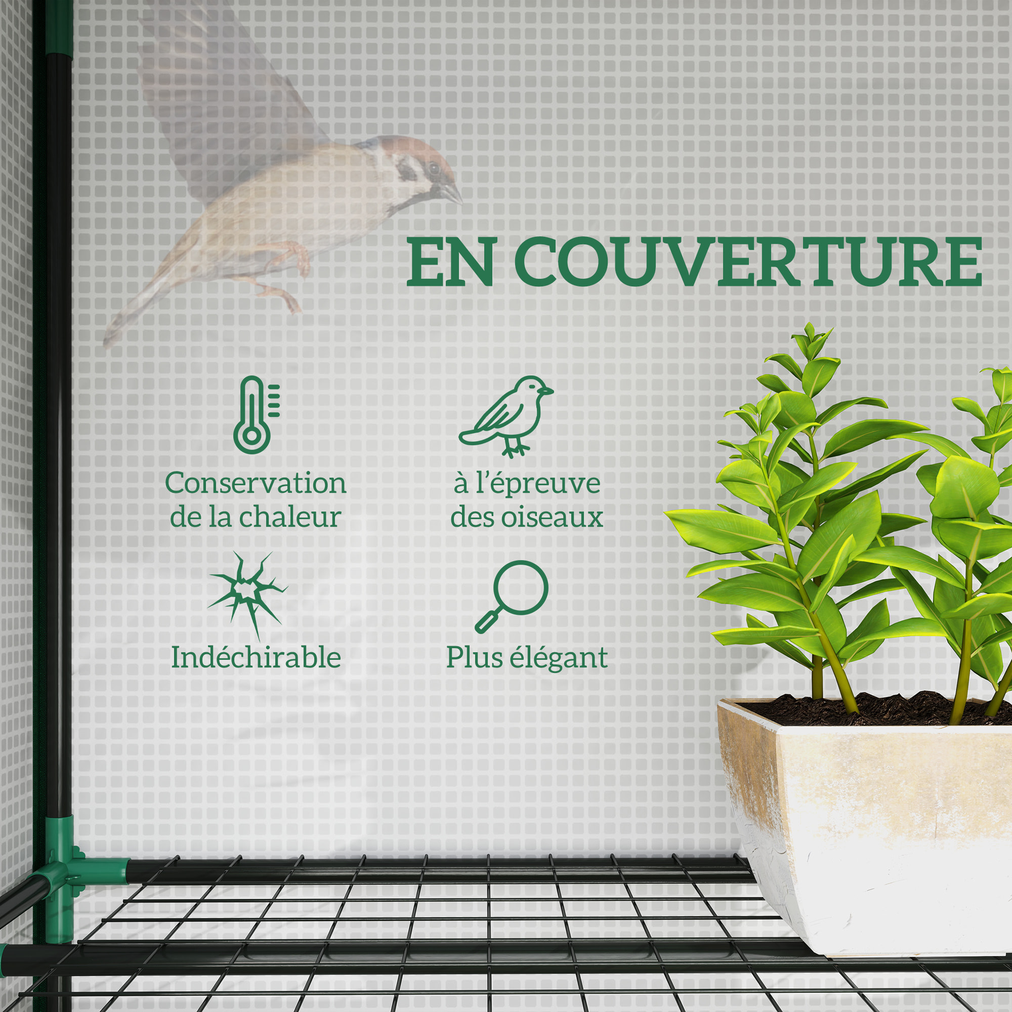 Serre de jardin balcon avec étagères métalliques 3 niveaux 3 portes acier noir PVC blanc