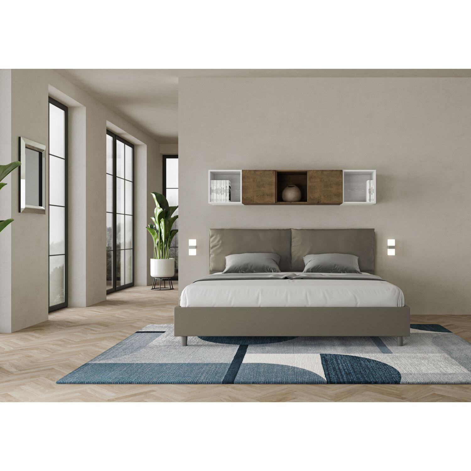 Lit king size sans sommier rembourré 200x200 similicuir cappuccino Antea Large