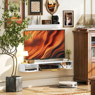 Mueble de Salón Mueble de Comedor con Estante de Pared Mueble de TV Armario Compartimentos Orificios para Cables para Televisión de Pared 120x24x16 cm Blanco