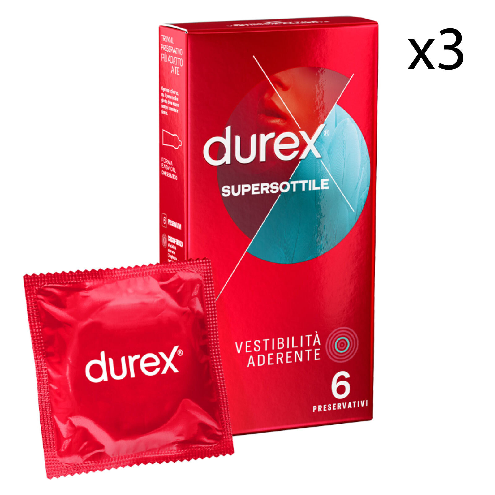 3x Preservativi Durex Supersottile Vestibilità Aderente con Forma Easy On - 3 Confezioni da 6 Profilattici