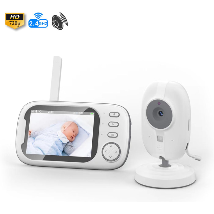 Telecamera VB603 Pro Baby Monitor HD 720P, con schermo 3.5 indipendente. Rilevamento di movimento e temperatura, comunicazione bidirezionale, Wi-Fi.