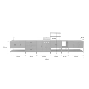Cuisine d'extérieure 5 modules avec barbecue gaz 3 brûleurs sur pieds, thermomètre NAXOS BARBECUE GAZ + 5 MODULES