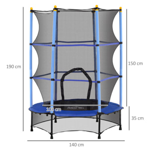 Cama Elástica Infantil Ø140x190 cm Trampolín para Niños de +3 Años con Red de Seguridad y Marco de Acero para Interior y Exterior