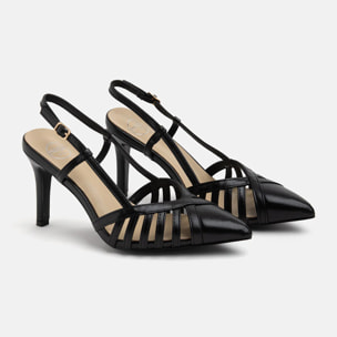 Decolleté con tacco a spillo e punta con incroci - NERO