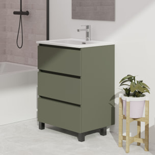 Conjunto de baño Wink | 60 cm Verde Musgo | Tres cajones | Lavabo encastrado | No incluye espejo | Mueble montado | Alday