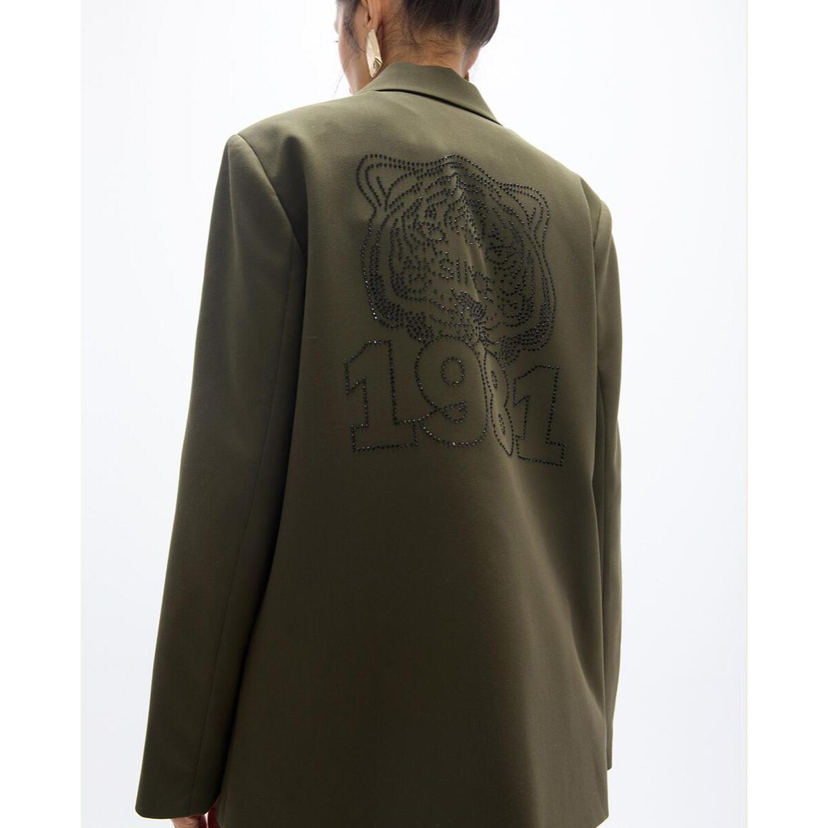 Blazer americano dritto in gros-gain con stampa animalier sul retro