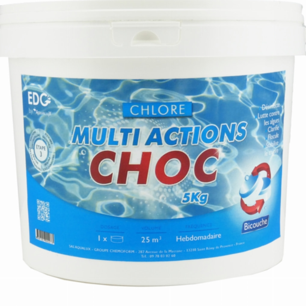 Chlore multiplus, bi-couche, galets 250gr, seau de 5KG, EDG - AQUALUX - 200027