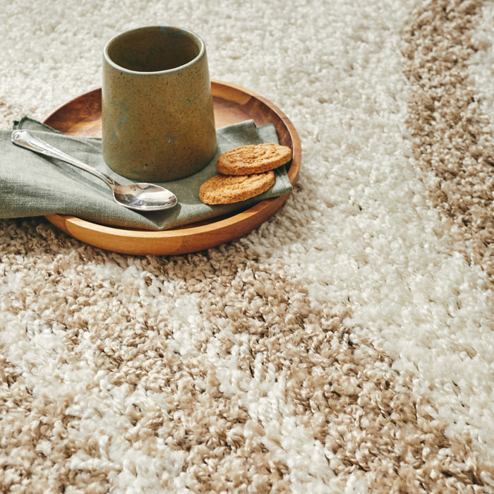 OLYMPE - Tapis shagy à poils long à motif demi-arc - Beige