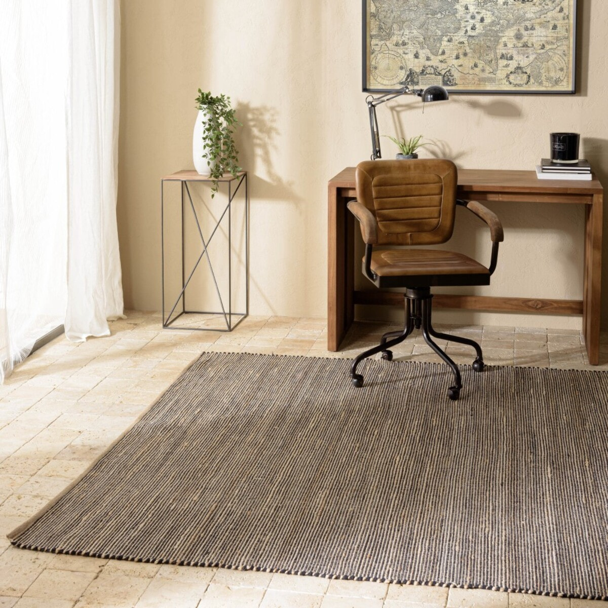 QUENTIN - Tapis rect. 160x230cm en jute et coton couleur sable et noir