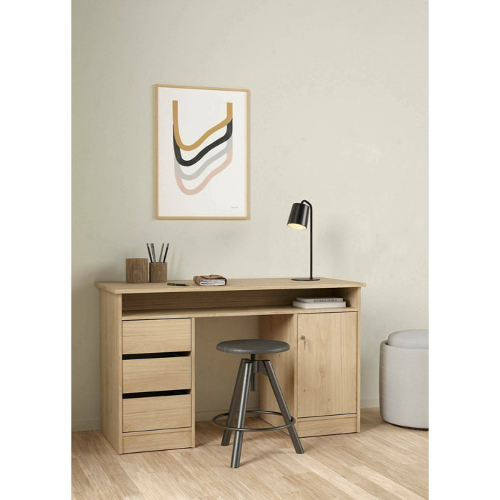 Scrivania Shanshan, Scrittoio multiuso, Tavolo per ufficio porta PC, Piano di lavoro, 126x55 h76 cm, Rovere