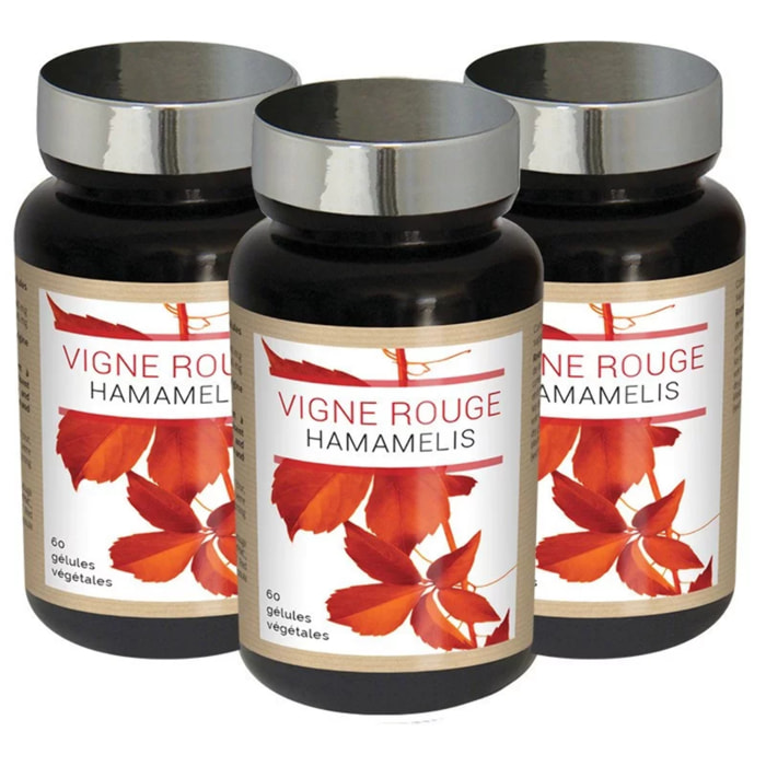 NUTRIEXPERT - Vigne Rouge Hamamélis - Contribue à une Circulation Sanguine Normale - Réduit la Sensation de Jambes Lourdes - Favorise le Confort Circulatoire - Vegan - Lot de 3 produits