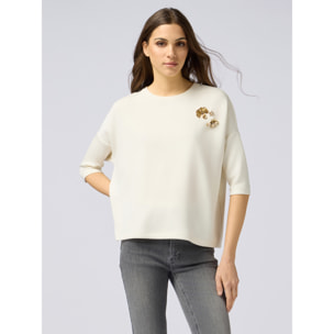 Oltre - Camiseta scuba con aplicaciones de joyería - Blanco