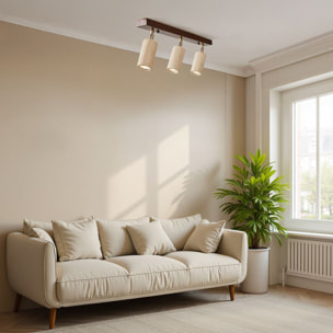 Luminaire design 3 spots orientables en travertin et effet bois TIVOLI
